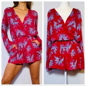 Magenta Lavender Floral Print Pocketed Romper